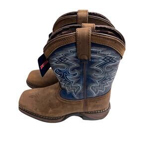 Lil Rebel™ by Durango® Big Kid Western Boots Brown Blue 8” Pull On Size 3M